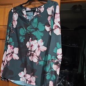 Floral Green and Pink Women's Top